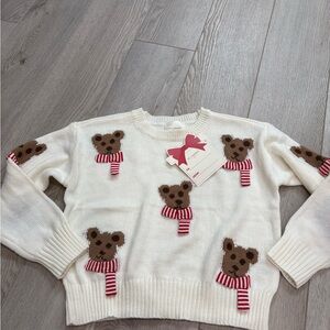 No Comment Girls White Knit Sweater with Bear Motif size 14 new